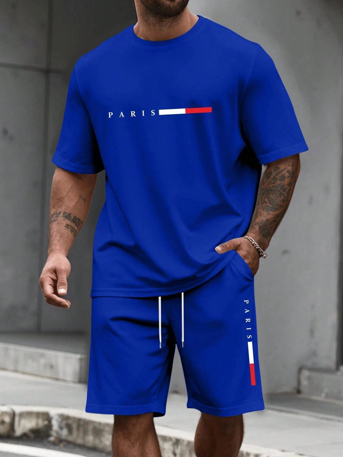 SaneShoppe-Men's 2-Piece Tracksuit Set Short Sleeve O-Neck Running Suit Summer Outfit Plus Size T-shirt