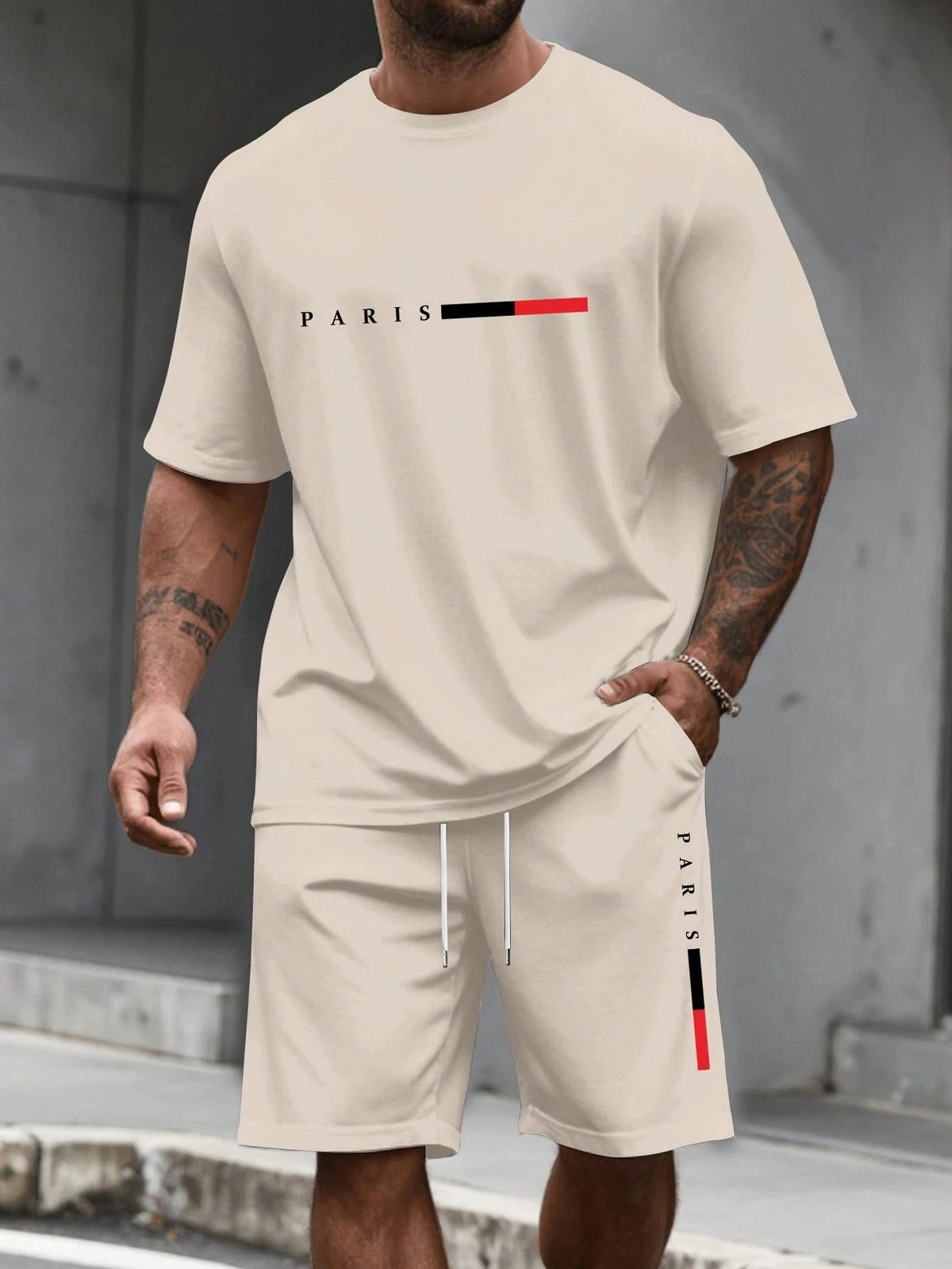 SaneShoppe-Men's 2-Piece Tracksuit Set Short Sleeve O-Neck Running Suit Summer Outfit Plus Size T-shirt