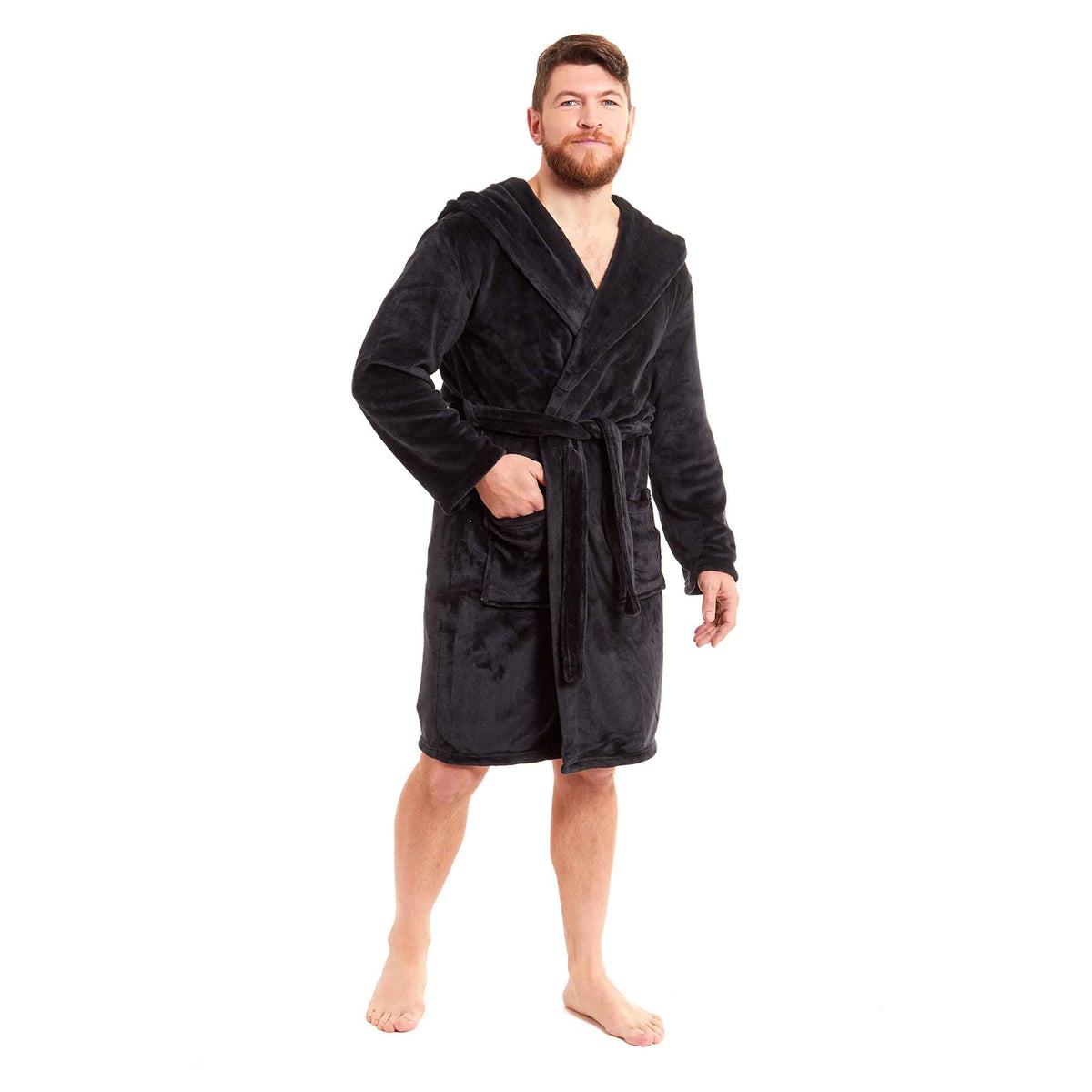 SaneShoppe - Men's Ultra - Soft Hooded Flannel Fleece Bathrobe Warm Plush Dressing Gown for Home Spa Gym Hotel by Daisy Dreamer