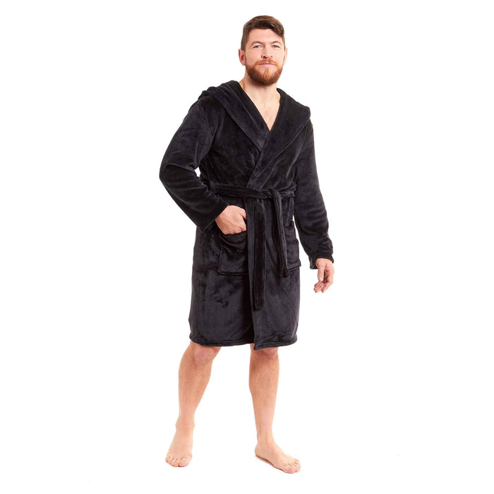 SaneShoppe - Men's Ultra - Soft Hooded Flannel Fleece Bathrobe Warm Plush Dressing Gown for Home Spa Gym Hotel by Daisy Dreamer