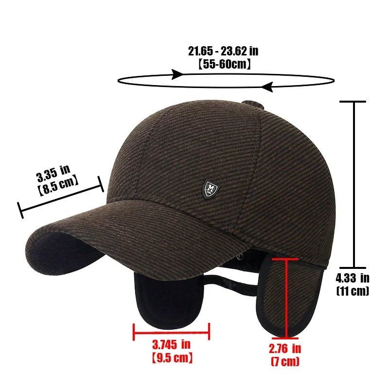 SaneShoppe-Men's Adjustable Winter Baseball Cap with Ear Flaps