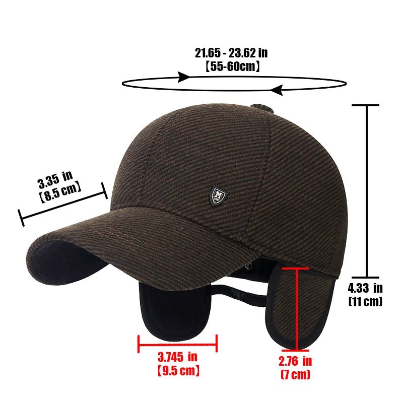 SaneShoppe-Adjustable Men's Winter Baseball Cap with Ear Flaps for Outdoor Running