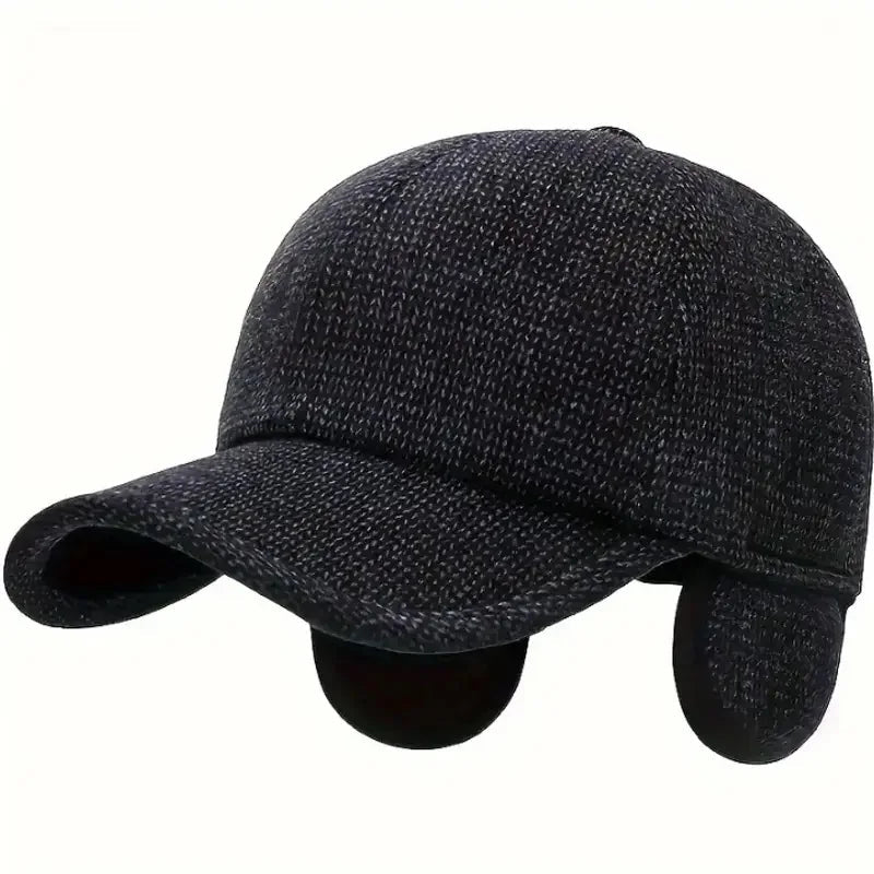 SaneShoppe - Men's Winter Baseball Cap with Ear Flaps - Thick Fleece - Lined, Windproof & Warm for Outdoor Activities