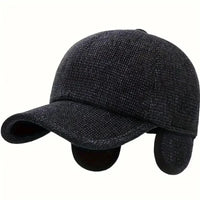 SaneShoppe - Men's Winter Baseball Cap with Ear Flaps - Thick Fleece - Lined, Windproof & Warm for Outdoor Activities