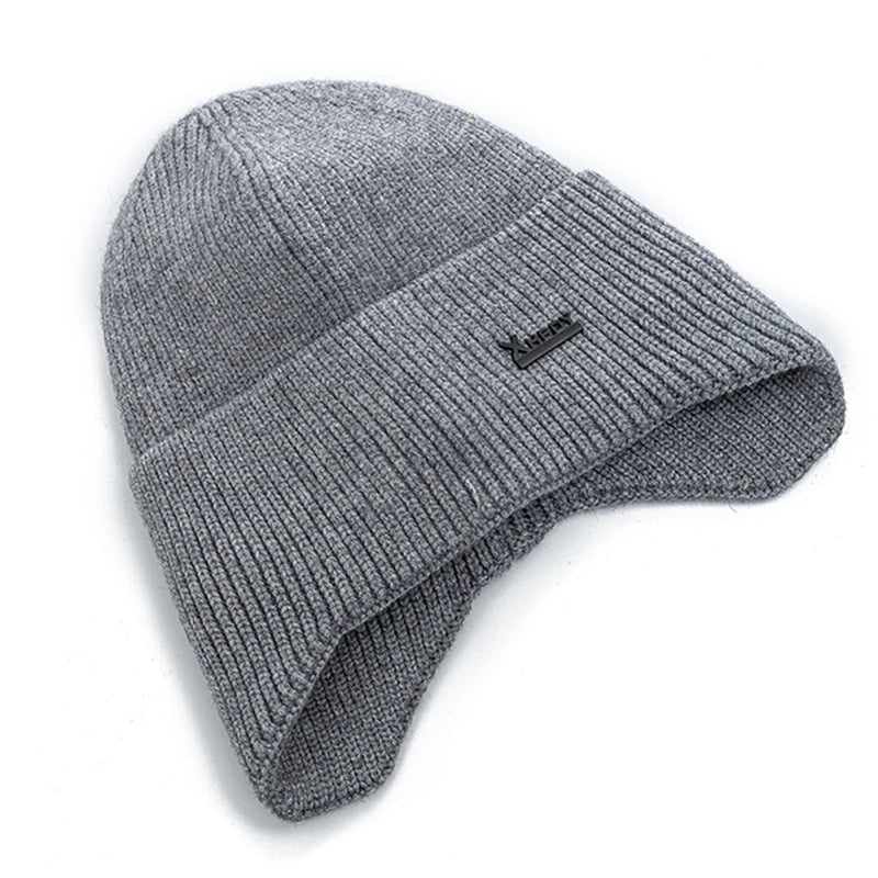 SaneShoppe - New Men Winter Hat Add Fleece Warm Earflap Cap Stylish Soft Beanie Hat For Male Outdoor Thicken Ski Sports Knitted Hat