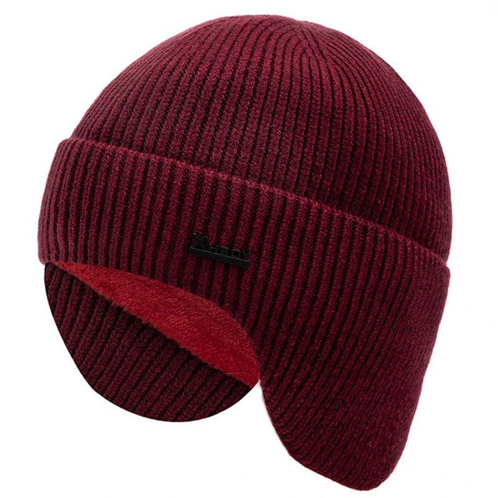 SaneShoppe - New Men Winter Hat Add Fleece Warm Earflap Cap Stylish Soft Beanie Hat For Male Outdoor Thicken Ski Sports Knitted Hat