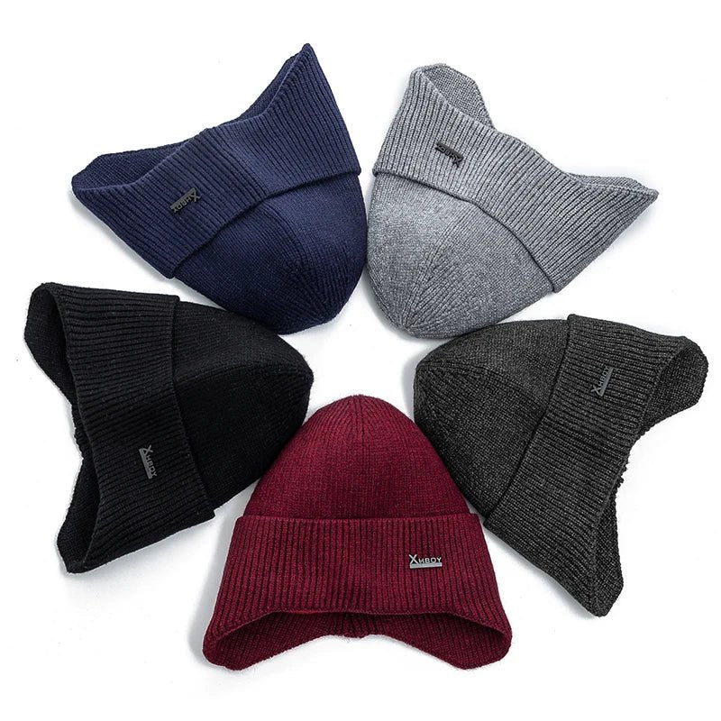 SaneShoppe - New Men Winter Hat Add Fleece Warm Earflap Cap Stylish Soft Beanie Hat For Male Outdoor Thicken Ski Sports Knitted Hat