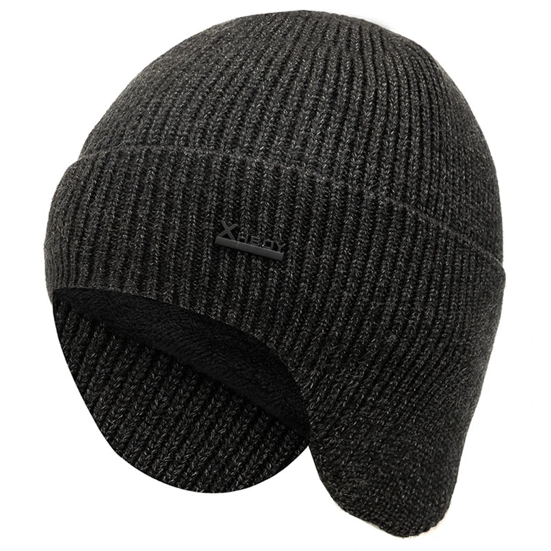 SaneShoppe - New Men Winter Hat Add Fleece Warm Earflap Cap Stylish Soft Beanie Hat For Male Outdoor Thicken Ski Sports Knitted Hat