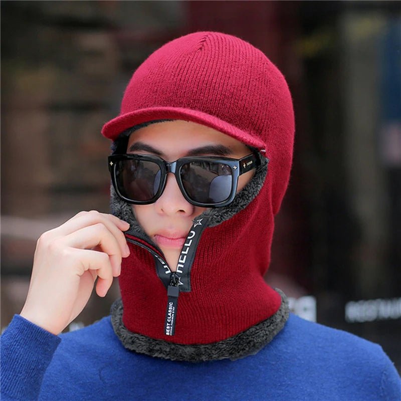 SaneShoppe - New Men Winter Warm Wool Hat Outdoor Ear Protection Hats Warm Thick Bicycle Knitted Capd Scarf Windproof Visors Cap