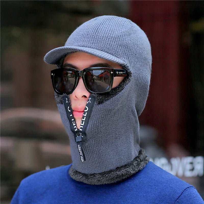 SaneShoppe - New Men Winter Warm Wool Hat Outdoor Ear Protection Hats Warm Thick Bicycle Knitted Capd Scarf Windproof Visors Cap