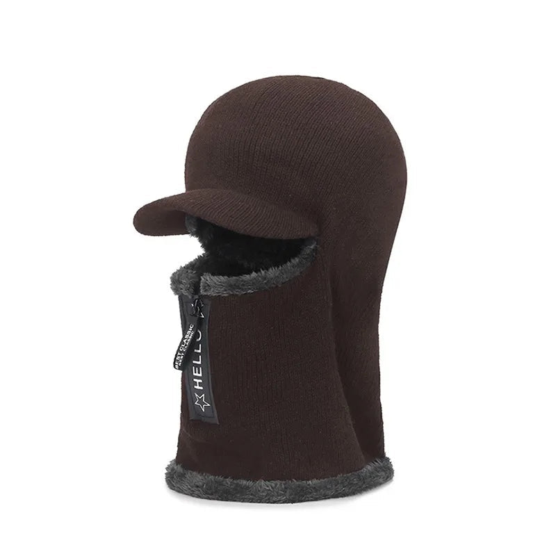 SaneShoppe - New Men Winter Warm Wool Hat Outdoor Ear Protection Hats Warm Thick Bicycle Knitted Capd Scarf Windproof Visors Cap