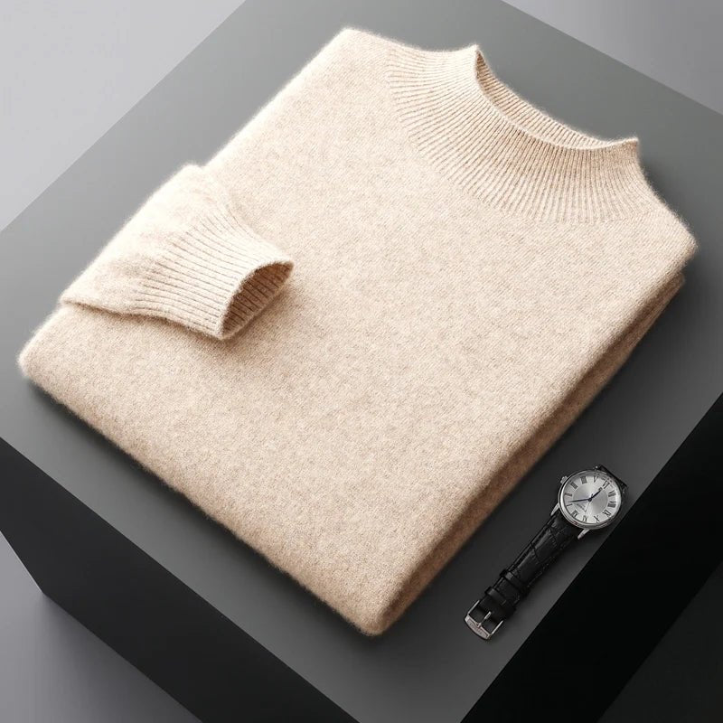 SaneShoppe - New Men's Fashion Casual Wool Sweater Warm Autumn And Winter Semi - High Neck Knitted Bottoming Shirt