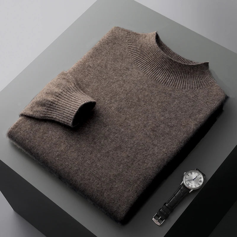 SaneShoppe - New Men's Fashion Casual Wool Sweater Warm Autumn And Winter Semi - High Neck Knitted Bottoming Shirt