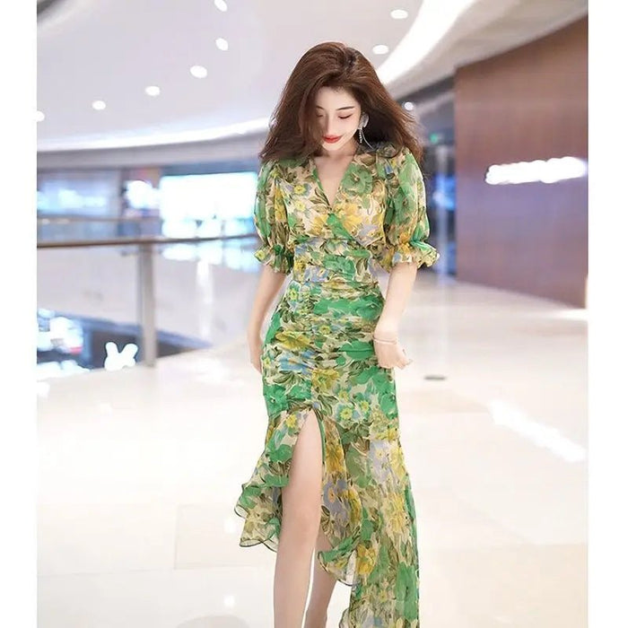 SaneShoppe - New Summer Fashion Style Waist - hugging Dress 2025 Dark Green Printed Skirt