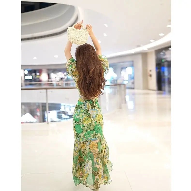 SaneShoppe - New Summer Fashion Style Waist - hugging Dress 2025 Dark Green Printed Skirt