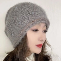 SaneShoppe - New Women Winter Hat Warm Ear Protection Knit Hats Thicken Woolen Double Layer warm Caps Elderly All - Match Cold Windproof Hats