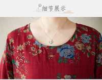 SaneShoppe-Boho Floral Print Maxi Dress for Women, Plus Size, Cotton Linen Loose Fit