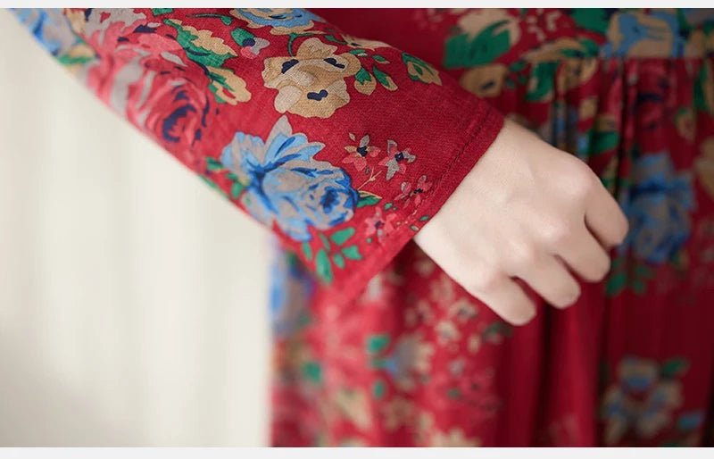SaneShoppe-Boho Floral Print Maxi Dress for Women, Plus Size, Cotton Linen Loose Fit