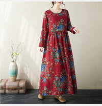 SaneShoppe-Boho Floral Print Maxi Dress for Women, Plus Size, Cotton Linen Loose Fit