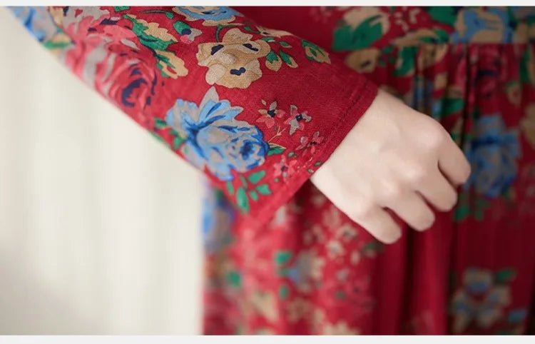 SaneShoppe-Boho Floral Print Maxi Dress for Women, Plus Size, Cotton Linen Loose Fit