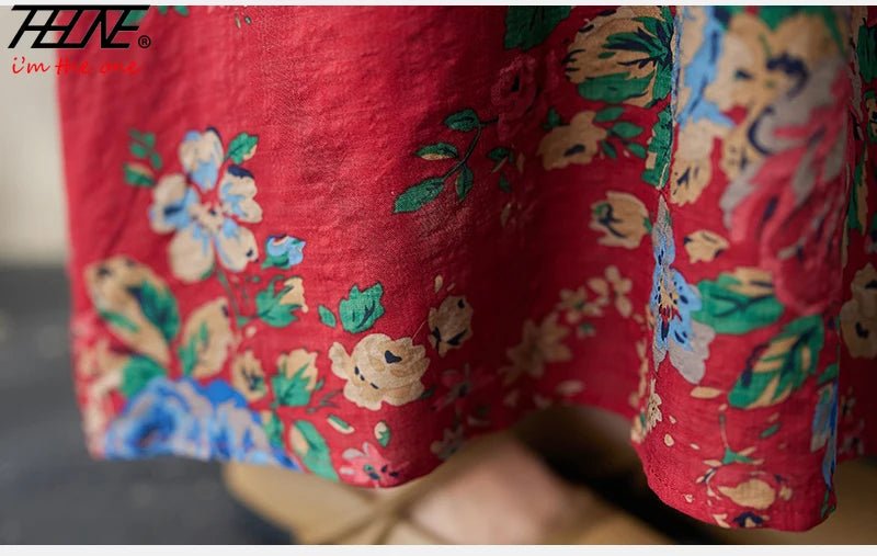 SaneShoppe-Boho Floral Print Maxi Dress for Women, Plus Size, Cotton Linen Loose Fit
