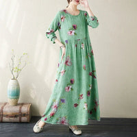 SaneShoppe-Boho Floral Print Maxi Dress for Women, Plus Size, Cotton Linen Loose Fit