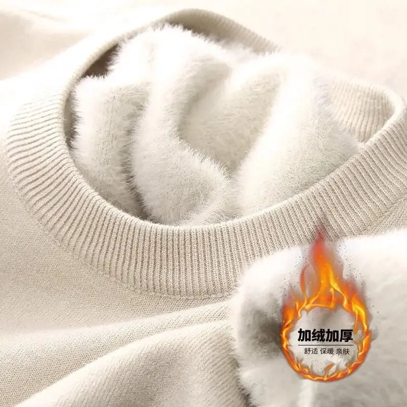 SaneShoppe-Men's Plush Knitted Turtleneck Sweater with Velvet Padding - Cozy Winter Pullover