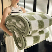 SaneShoppe - Plush Warm Winter Blanket A Grade Plaid Coral Fleece Soft Thick Bed Blankets for Sofa Single Double Couple Furry Bedspread