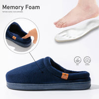 SaneShoppe - Pmoiste Stripe Corduroy House Shoes Men Warm Soft TPR Cushion Memory Foam Home Slippers Slip On Winter Indoor High - quality
