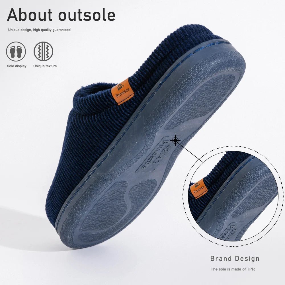 SaneShoppe - Pmoiste Stripe Corduroy House Shoes Men Warm Soft TPR Cushion Memory Foam Home Slippers Slip On Winter Indoor High - quality
