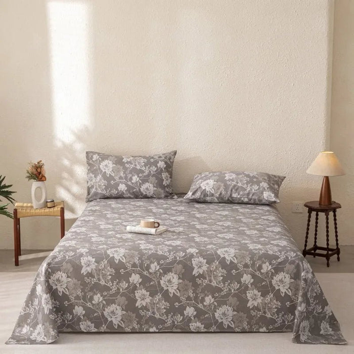 SaneShoppe-Vintage Cotton & Linen Bed Sheet Pillowcase Set