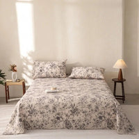 SaneShoppe-Vintage Cotton & Linen Bed Sheet Pillowcase Set