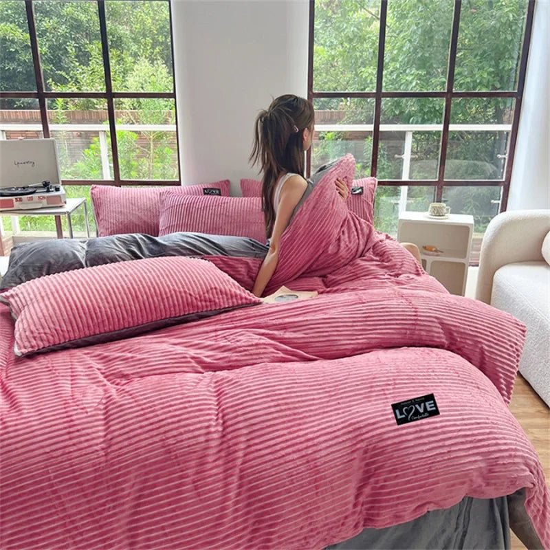 SaneShoppe - Puffy Duvet Cover Super Soft Plush Bedding Set Fall And Winter Thickened Plush Double Bed Cove