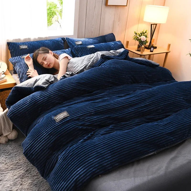 SaneShoppe - Puffy Duvet Cover Super Soft Plush Bedding Set Fall And Winter Thickened Plush Double Bed Cove