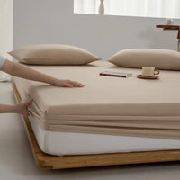 SaneShoppe - Soft Cotton Fitted Sheet Single Double King Queen Size Mattress Cover with Elastic Band Bed Sheet Bed Linens 100/120/150/180/200