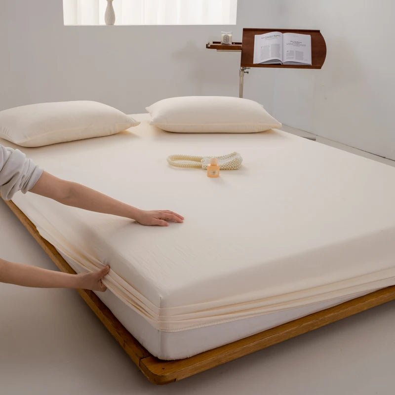 SaneShoppe - Soft Cotton Fitted Sheet Single Double King Queen Size Mattress Cover with Elastic Band Bed Sheet Bed Linens 100/120/150/180/200