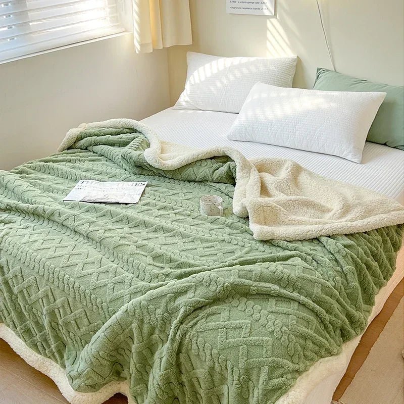 SaneShoppe-Cozy Wool Blanket for Bed and Couch, Plush Lamb Velvet Throw for Office, Home, and Travel