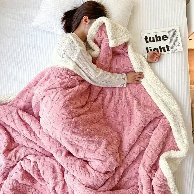 SaneShoppe-Cozy Wool Blanket for Bed and Couch, Plush Lamb Velvet Throw for Office, Home, and Travel