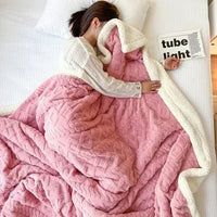 SaneShoppe-Cozy Wool Blanket for Bed and Couch, Plush Lamb Velvet Throw for Office, Home, and Travel