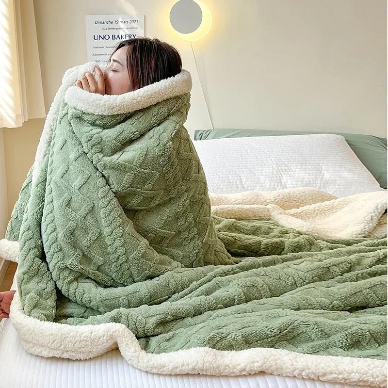 SaneShoppe-Cozy Wool Blanket for Bed and Couch, Plush Lamb Velvet Throw for Office, Home, and Travel