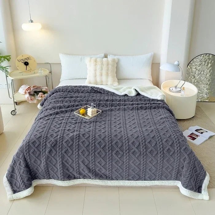 SaneShoppe-Cozy Wool Blanket for Bed and Couch, Plush Lamb Velvet Throw for Office, Home, and Travel