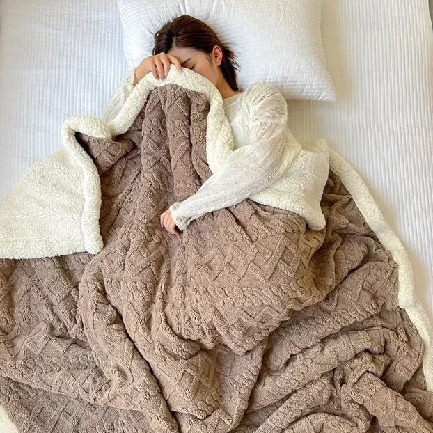SaneShoppe-Cozy Wool Blanket for Bed and Couch, Plush Lamb Velvet Throw for Office, Home, and Travel