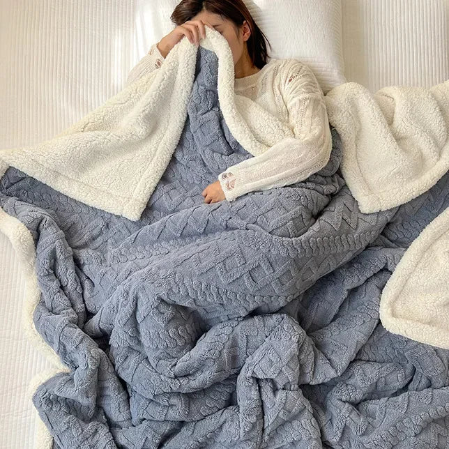 SaneShoppe-Cozy Wool Blanket for Bed and Couch, Plush Lamb Velvet Throw for Office, Home, and Travel