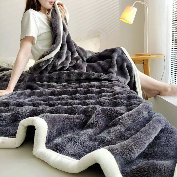 SaneShoppe - Solid Color Flannel Rabbit Fur Blanket Nap Cover Blanket Soft Sofa Blanket Coral Fleece Cover For Bedroom Manufacturer Wholesale