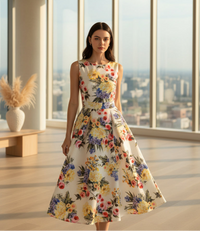 SaneShoppe - Summer Elegant Women's Banquet Evening Dress Slim Fit Style A - line Sleeveless Women's Flower Print Plus Size Dress