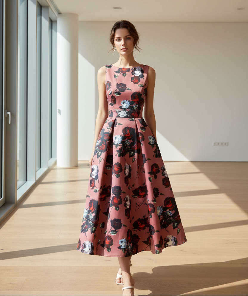 SaneShoppe - Summer Elegant Women's Banquet Evening Dress Slim Fit Style A - line Sleeveless Women's Flower Print Plus Size Dress