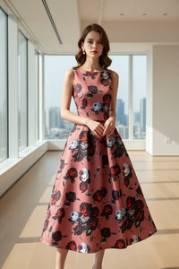 SaneShoppe - Summer Elegant Women's Banquet Evening Dress Slim Fit Style A - line Sleeveless Women's Flower Print Plus Size Dress