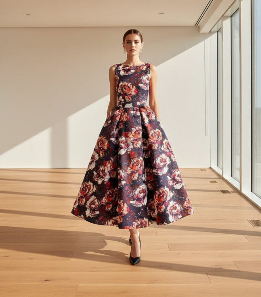 SaneShoppe - Summer Elegant Women's Banquet Evening Dress Slim Fit Style A - line Sleeveless Women's Flower Print Plus Size Dress