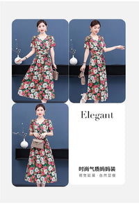 SaneShoppe-Vintage V-Neck Summer Dresses for Women - Casual Short Sleeve Sundresses