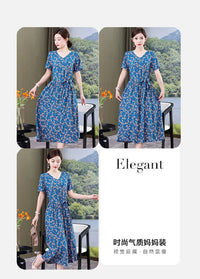 SaneShoppe-Vintage V-Neck Summer Dresses for Women - Casual Short Sleeve Sundresses